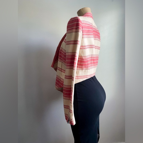 BCBG BCBGMAXAZRIA Abbey Stripe Abbey Cropped Blazer Jacket Asymmetrical Drape XS - Picture 7 of 14